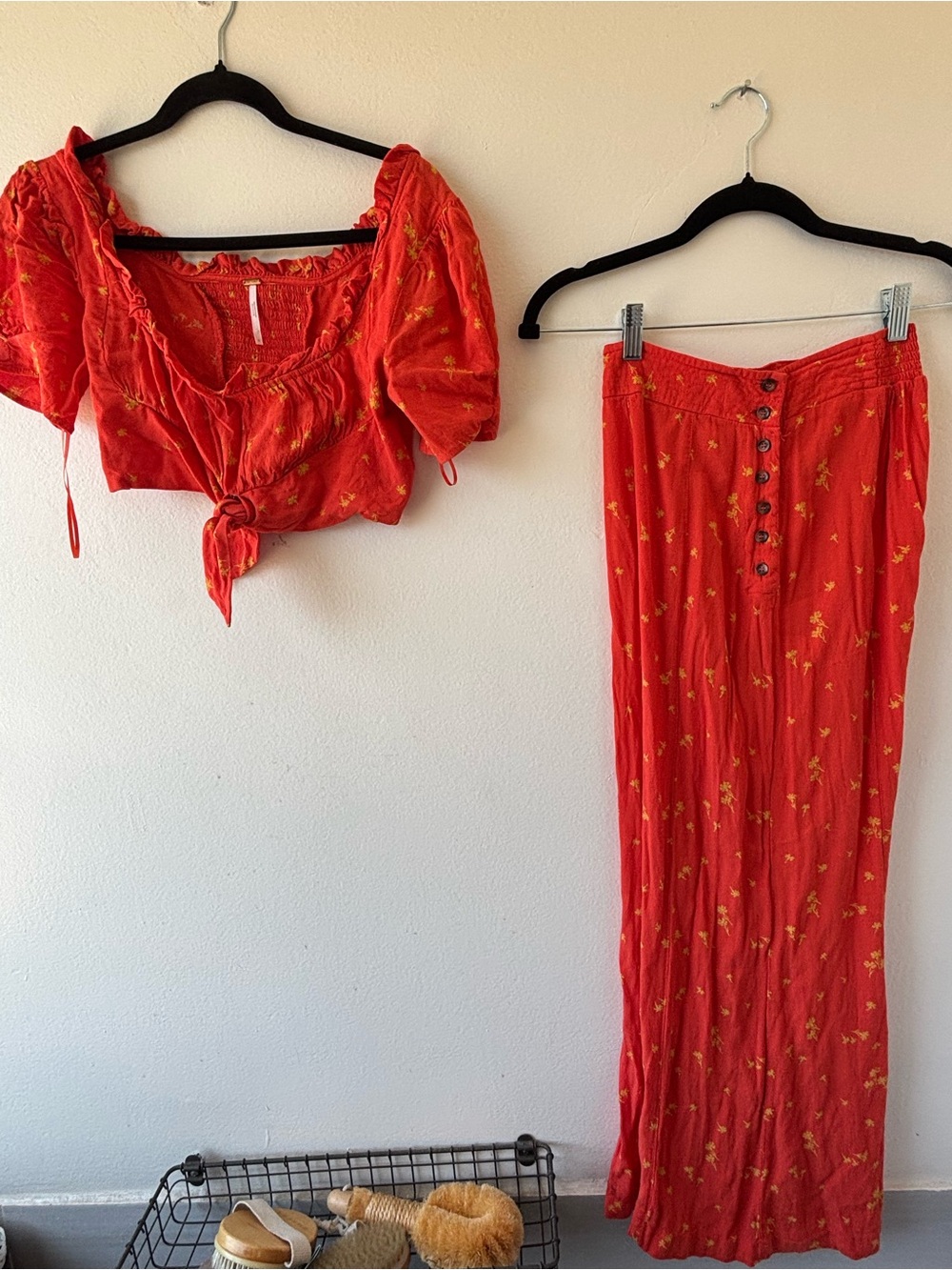 Free People Red Floral Button-Front Maxi Skirt